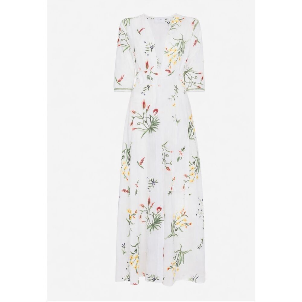 We Are Leone Provence Floral Embroidered Maxi Robe | S/M in White
